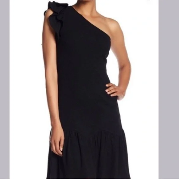 Rebecca Taylor Black One Shoulder Ruffle Jersey Dress Size XS NWOT! - Picture 1 of 10